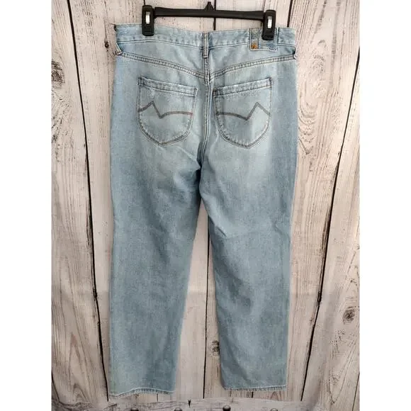 Cleo + Wolf Patchwork Distressed Light-Wash High-Rise Straight Jeans Women's 29 - Picture 9 of 15